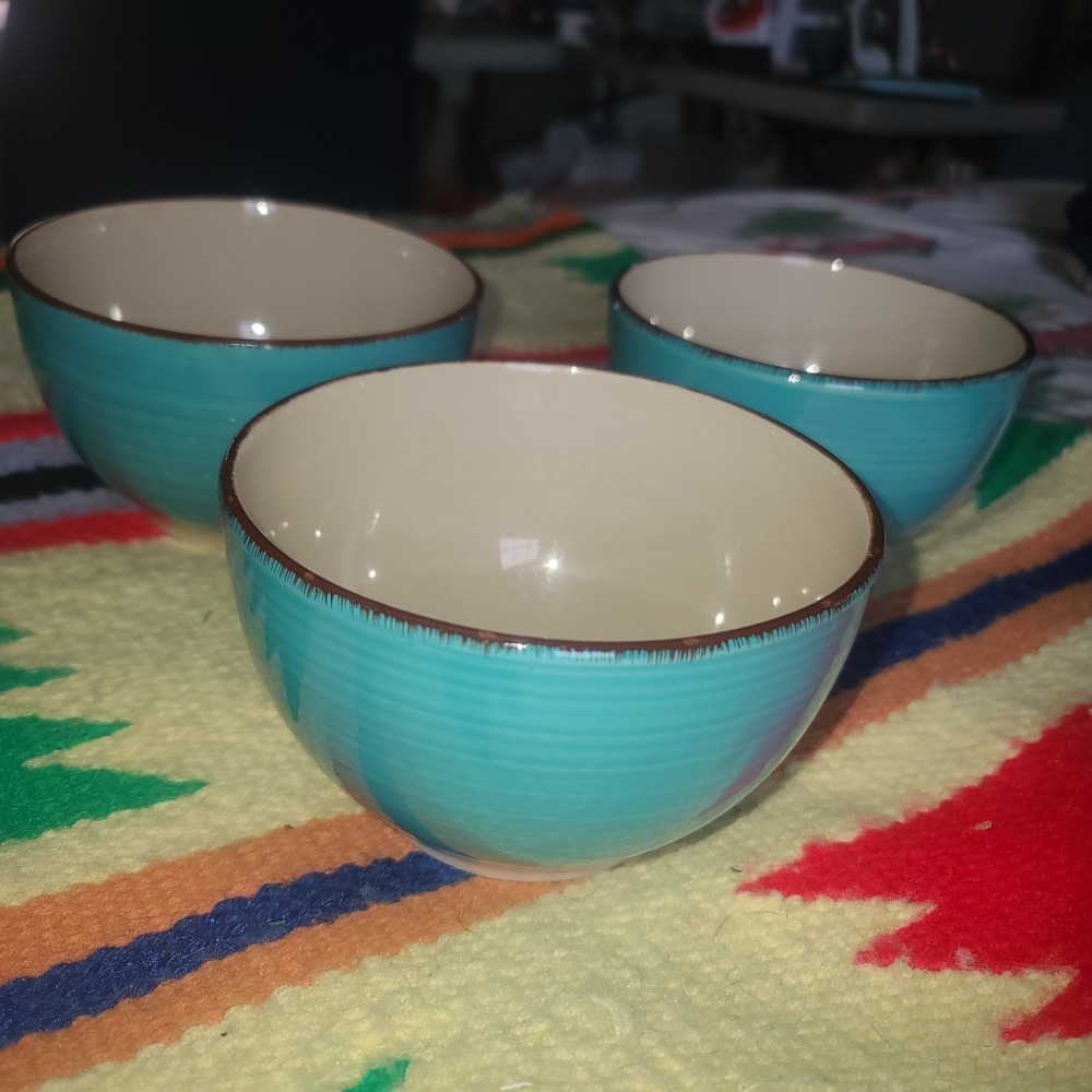 Set 3 Royal Norfolk Turquoise Blue Swirl Soup Cereal Bowls Stoneware 5 1/2" VGC